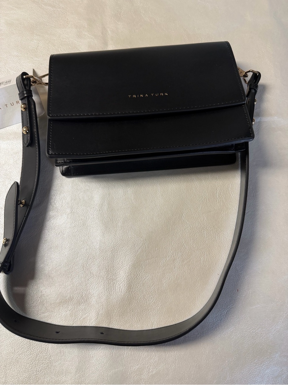 Trina Turk Black Smooth Leather Flap Crossbody